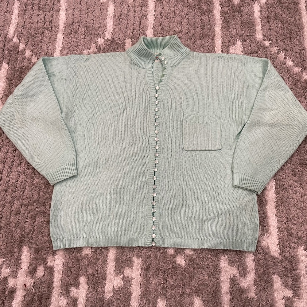 Vintage VTG Croquet Club Mint Green Cardigan Sweater Medium M